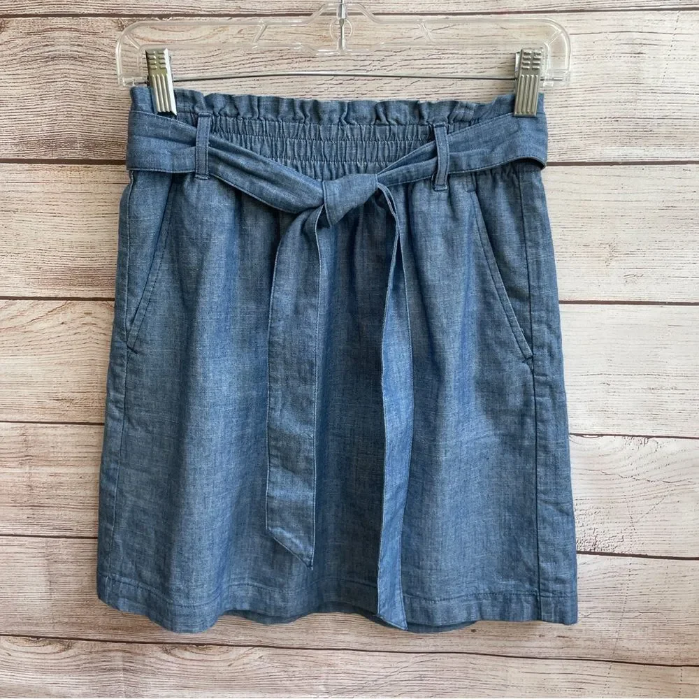 J CREW PAPERBAG WAIST MINI SKIRT IN BLUE CHAMBRAY‎